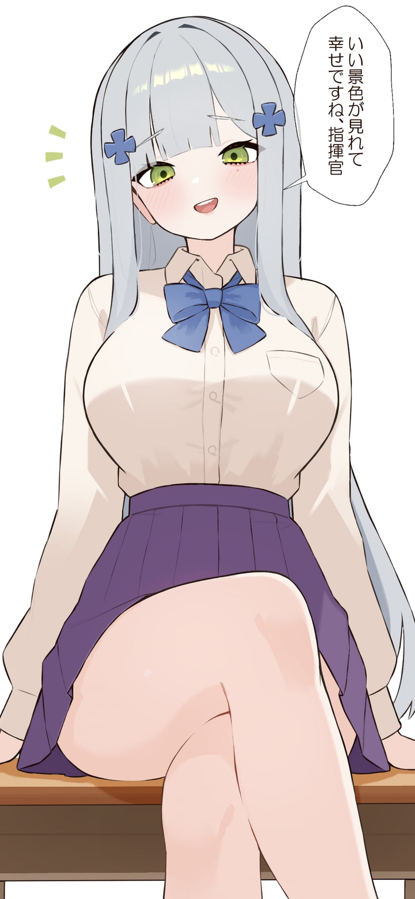 少女前线、HK416 (少女前线) 1名女孩 :D 替换服装 双手背在身后 蓝色蝴蝶结