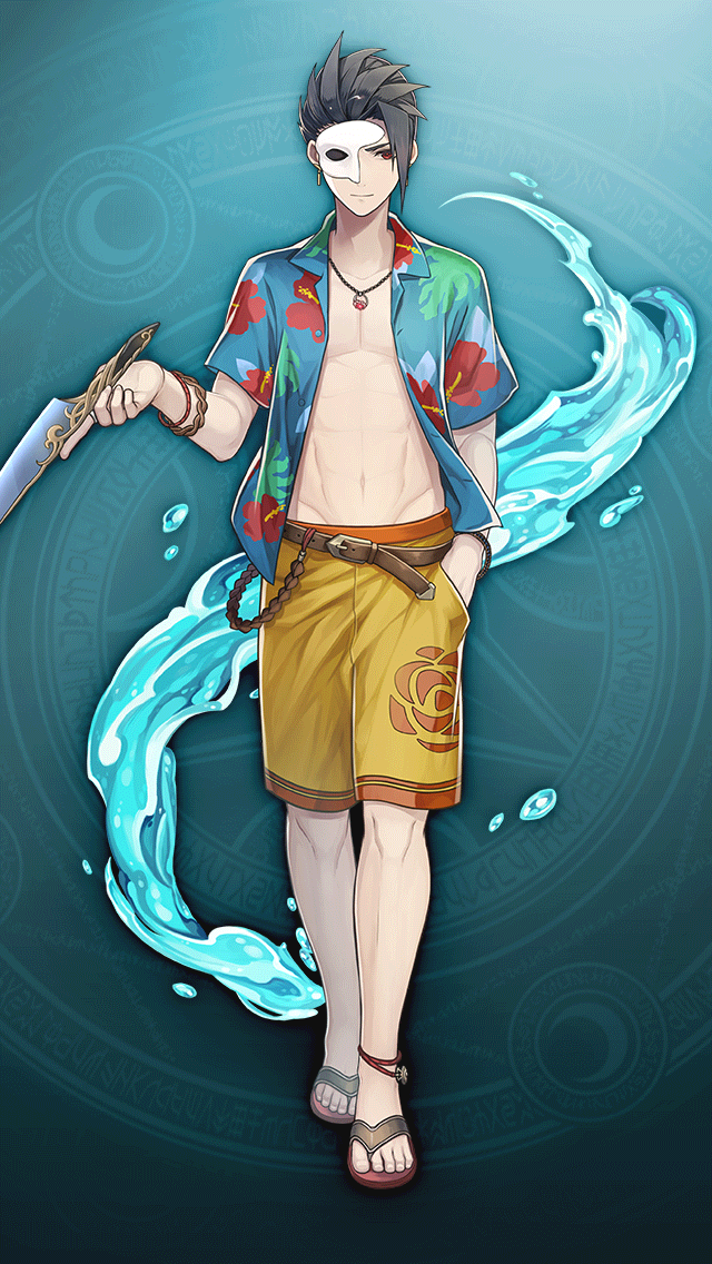 格林笔记、格林笔记：学园、phantom (gakuen summer) (grimms notes) 1名男孩 腹肌 水色背景 腰带 黑发