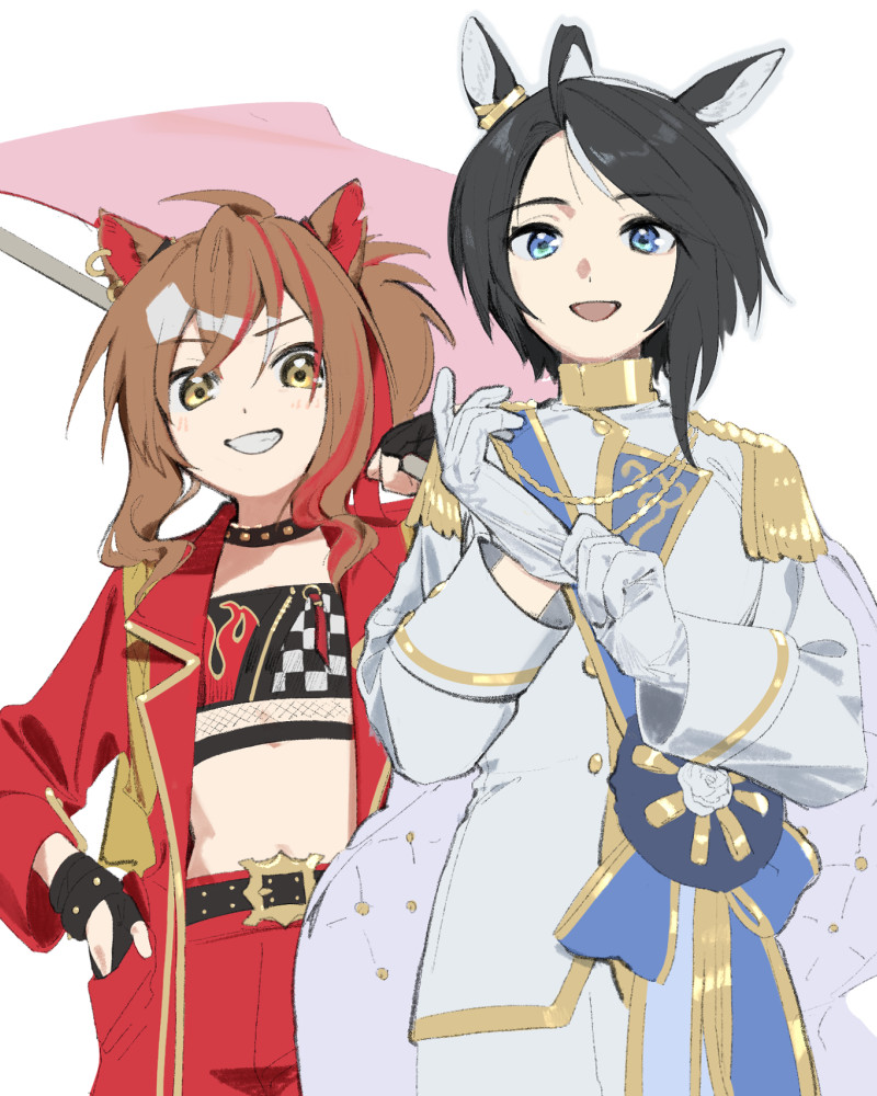 赛马娘、富士奇迹 (白星) (赛马娘)、富士奇迹 (赛马娘) 2名女孩 整理衣服 整理手套 呆毛 兽耳