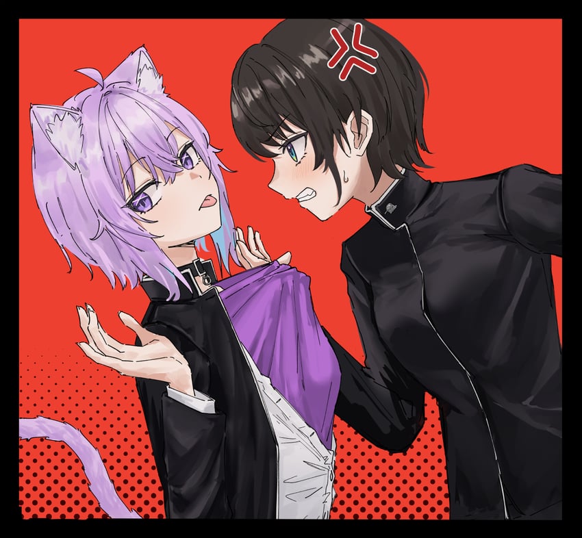 Hololive、猫又小粥、大空昂 2名女孩 :p 呆毛 替换服装 青筋