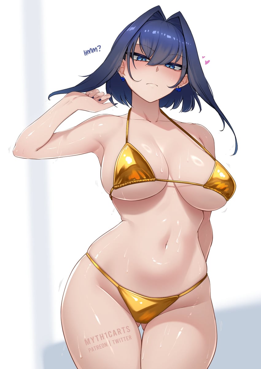Hololive、Hololive英语、议会 (Kronii) 1名女孩 手放在背后 腋下 大腿间可见臀部 比基尼