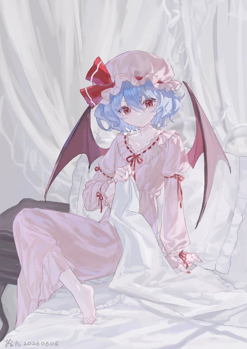 东方Project、蕾米莉亚·斯卡蕾特 1名女孩 替换服装 作者名 赤脚 蝙蝠翅膀