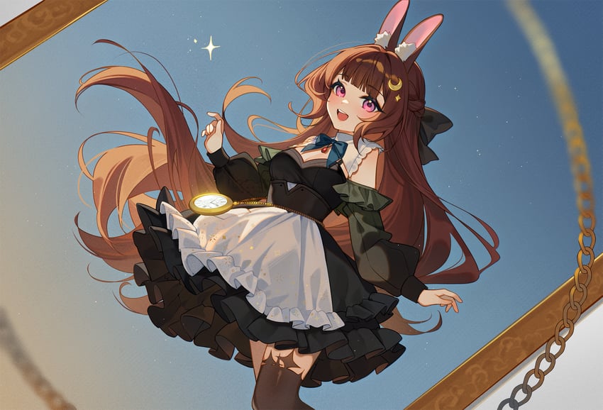 原创 1名女孩 兽耳 围裙 蝴蝶结 辫子