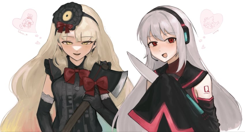 UTAU、VOCALOID、Fukase 2名女孩 手臂纹身 斧头 黑色小披肩 黑色手套