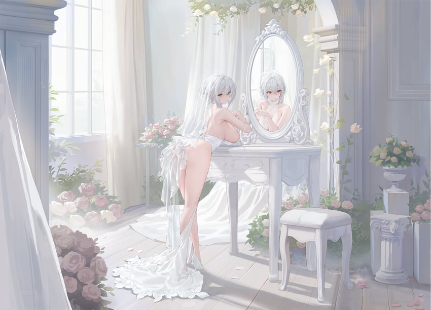 碧蓝航线、sirius (alba sirius) (azur lane)、天狼星 (碧蓝航线) 1名女孩 屁股 乳部放置 乳房 婚纱面纱