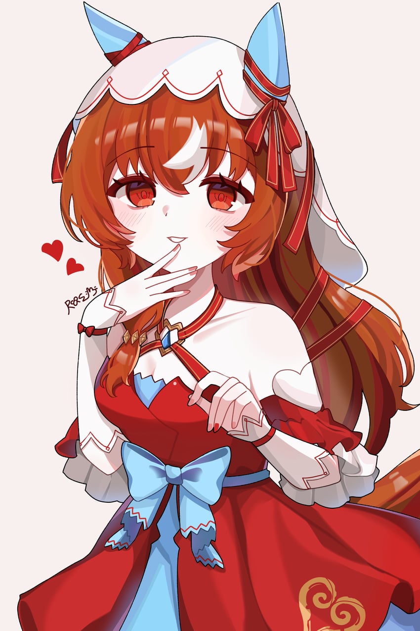 赛马娘、依然爱你 (绯红誓约) (赛马娘)、依然爱你 (赛马娘) 1名女孩 兽耳 露肩 脸红 乳房
