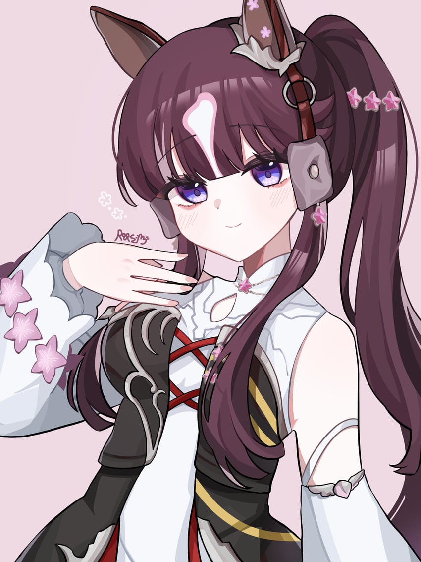 赛马娘、幸运紫丁香 (赛马) (赛马娘)、幸运丁香 (赛马娘) 1名女孩 兽耳 黑色紧身胸衣 齐刘海 乳房