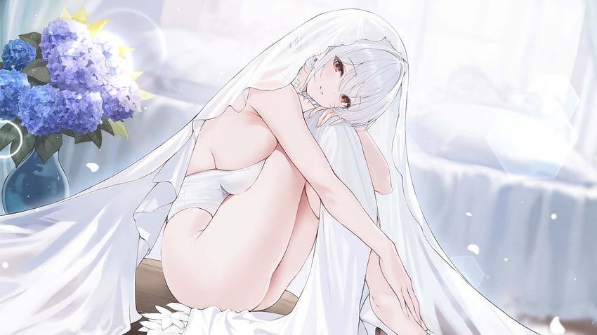 碧蓝航线、sirius (alba sirius) (azur lane)、天狼星 (碧蓝航线) 1名女孩 屁股 乳房 婚纱面纱 窗帘