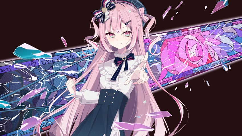 个人势虚拟主播、魔法少女的小镇审判、柊优花 1名女孩 贝雷帽 围兜 黑色连衣裙 蓝发