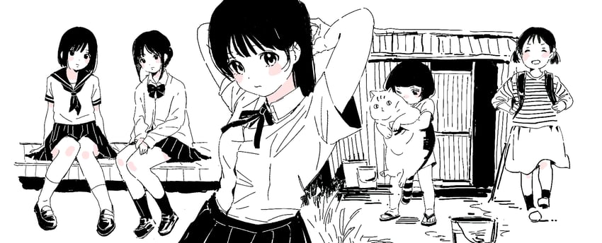 原创 5名女孩 背包 包 长椅 黑发