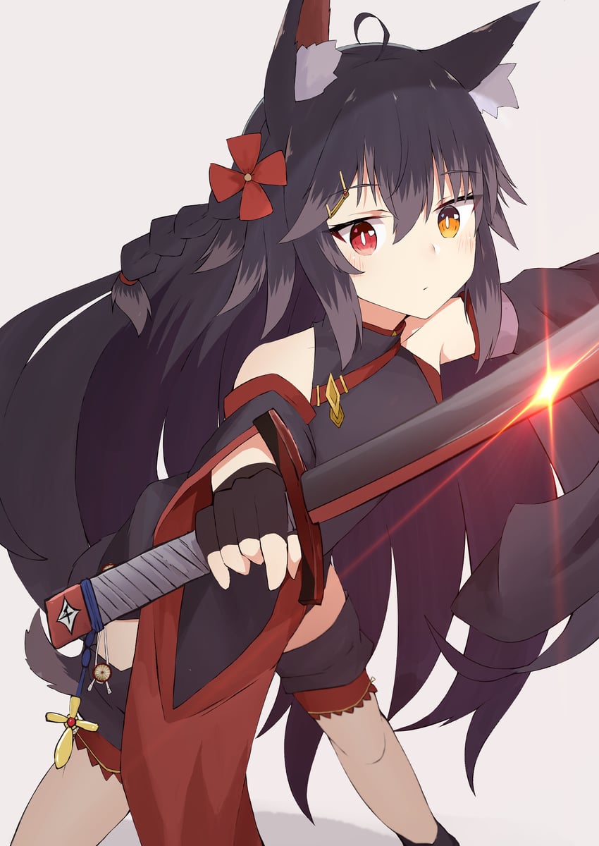 原创 1名女孩 兽耳毛 兽耳 露肩 黑色连衣裙