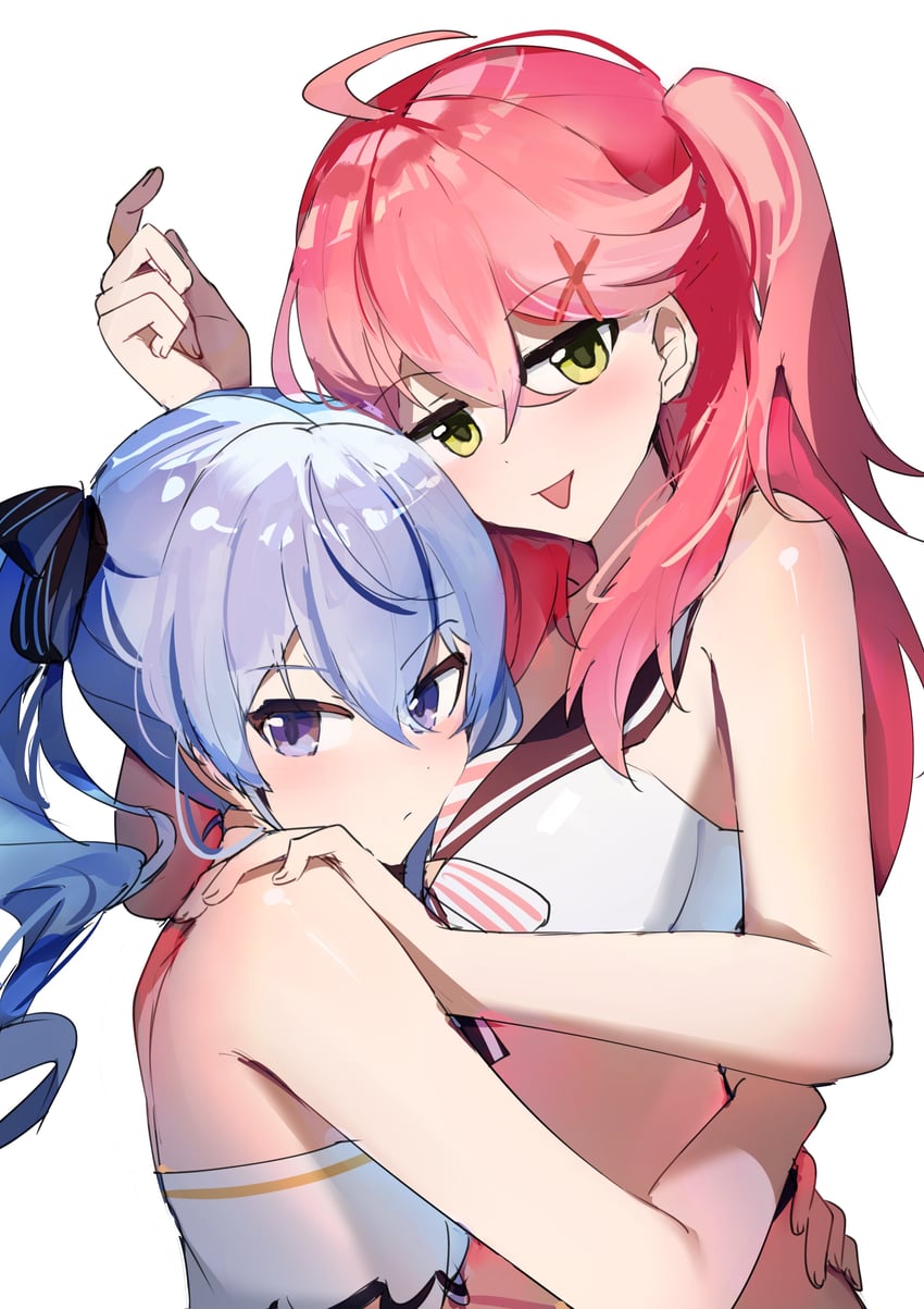 Hololive、星街彗星、樱巫女 2名女孩 呆毛 蓝眼 蓝发 乳房