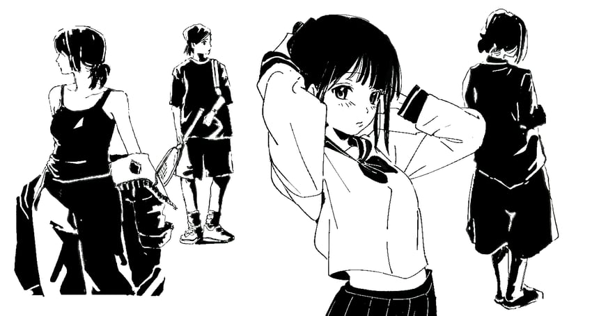 原创 4个女孩 双手抱头 举起双手 包 黑色连衣裙
