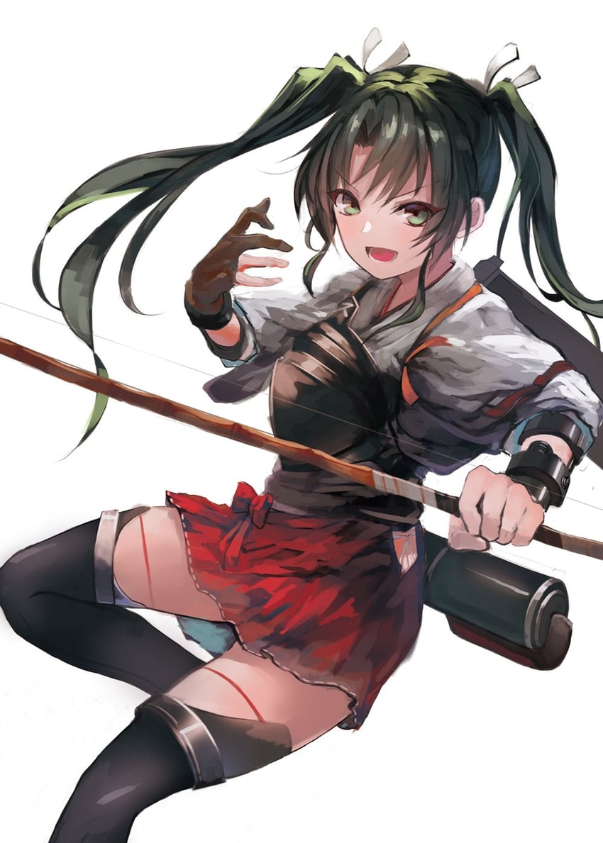 舰队Collection、瑞鹤 (舰队Collection) 1名女孩 黑色过膝袜 弓（武器） 服装镂空 手套