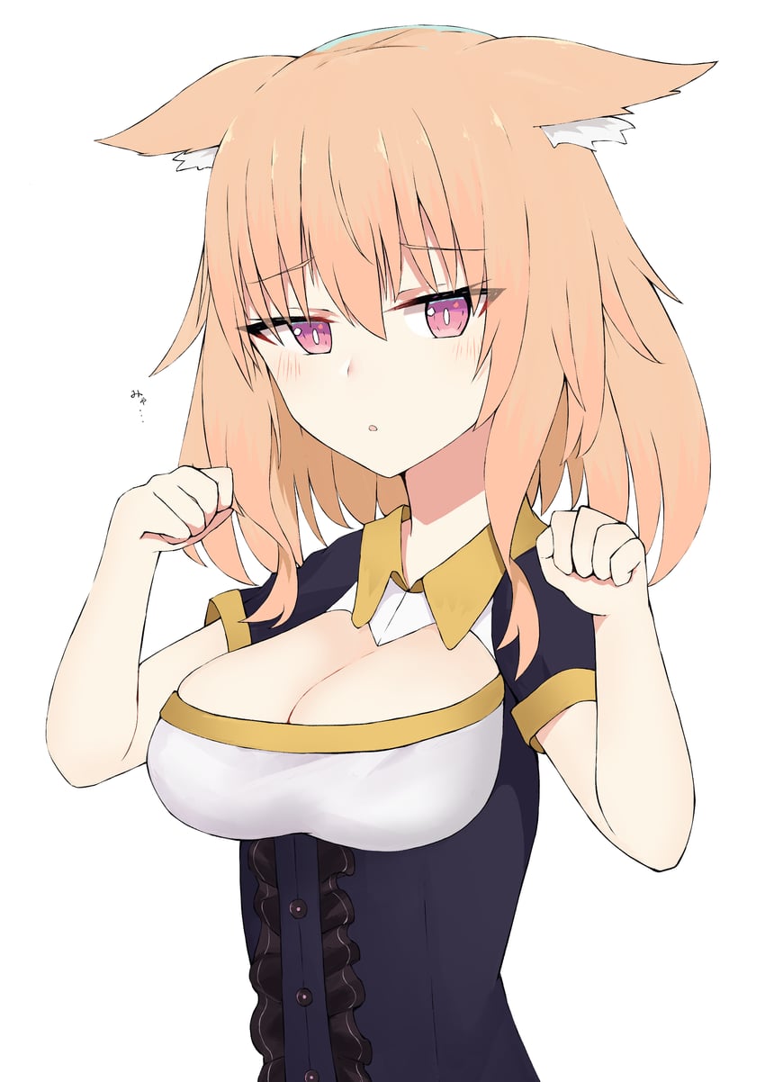 原创 1名女孩 惊讶 兽耳毛 兽耳 蓝色连衣裙