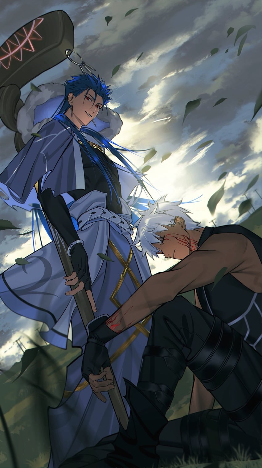 Fate/Grand Order、Fate系列、Archer (Fate) 2个男孩 生气 铠甲 黑色手套 黑衬衫