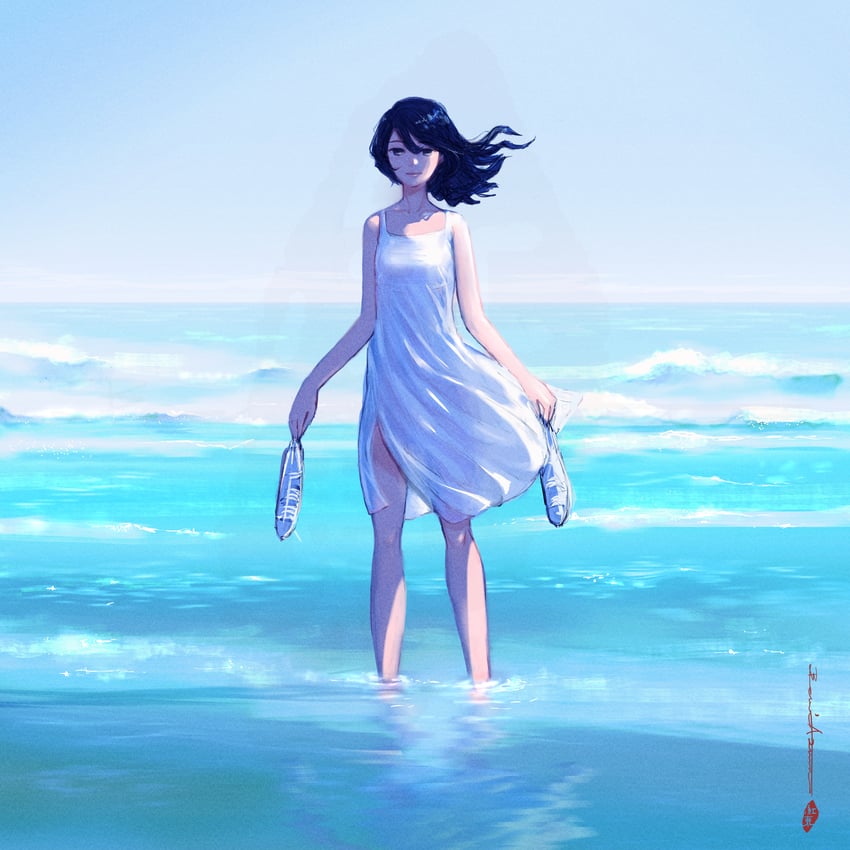 原创 1名女孩 作者名 裸臂 露肩 黑发