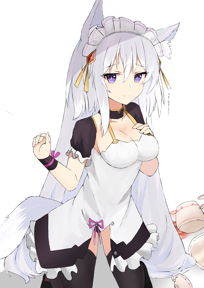 原创 1名女孩 兽耳毛 兽耳 黑色过膝袜 乳房