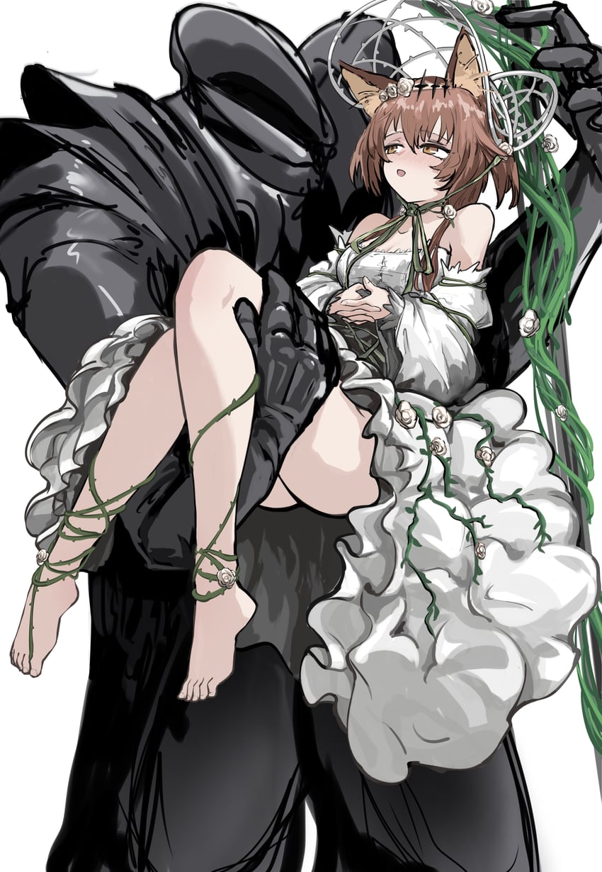 明日方舟、万顷 (明日方舟)、vendela (the enigma of roses) (arknights) 1名女孩 1个其他角色 兽耳 屁股 露肩