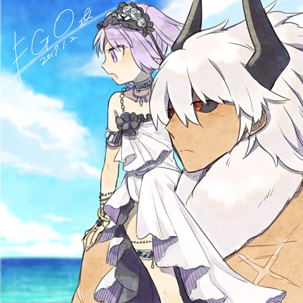 Fate/Grand Order、Fate系列、阿斯忒里俄斯 (Fate) 1名男孩 1名女孩 黑色项圈 黑角 黑色巩膜