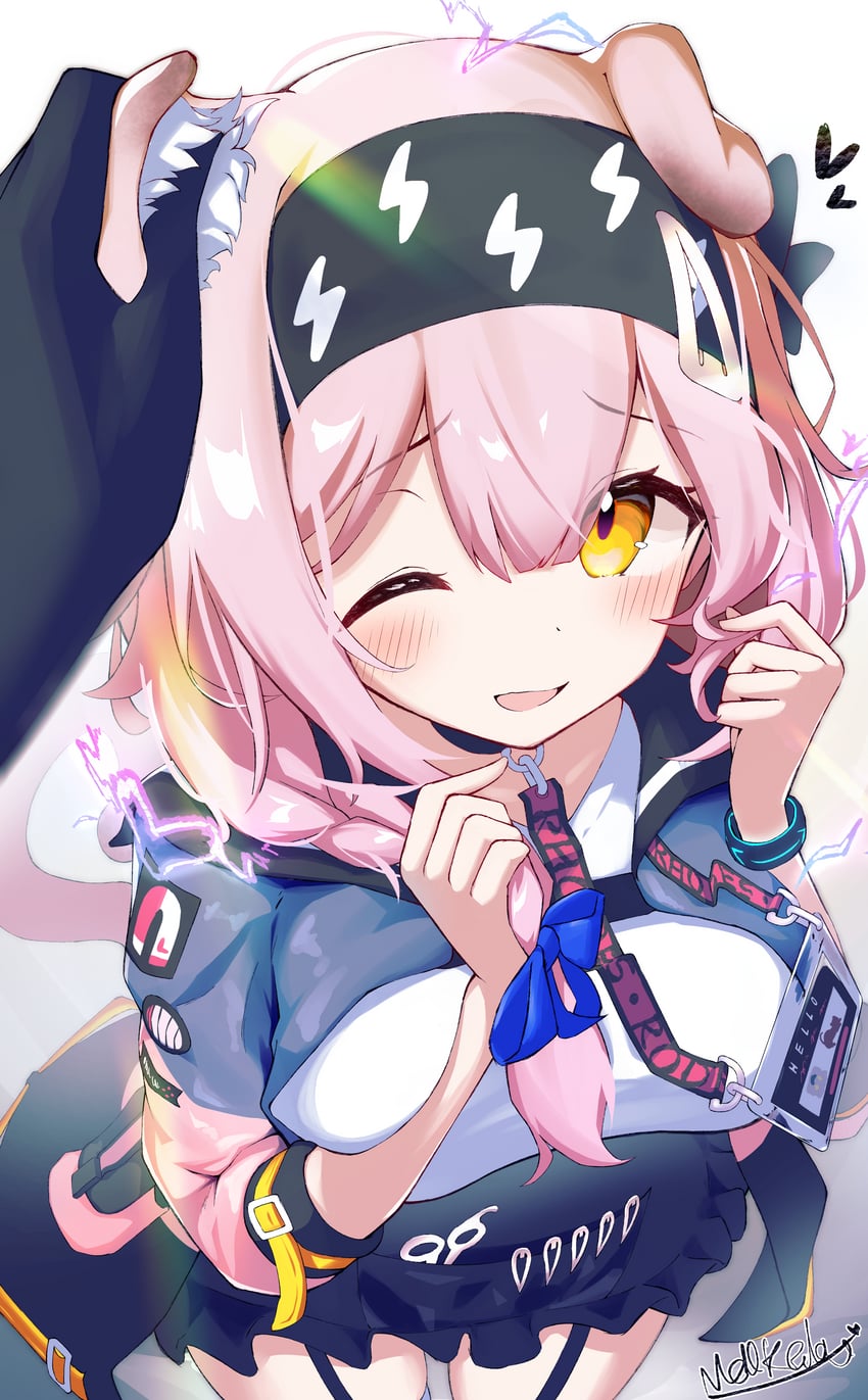 明日方舟、澄闪 (明日方舟) 1名女孩 兽耳毛 兽耳 黑色手套 黑色发带