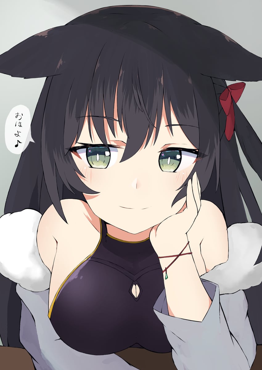 原创 1名女孩 露肩 黑发 黑衬衫 蝴蝶结