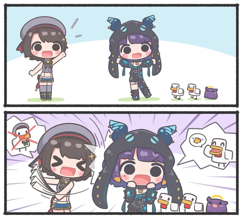 Hololive、Hololive英语、我的世界 2名女孩 两格漫画 猫脸笑 :D 闭眼挤眼