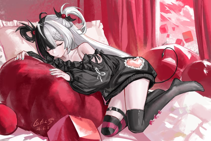 从虚无到永恒、lacrimosa (new moon lullaby) (nte)、拉克莉莫莎 (圣洁之歌) 1名女孩 呆毛 水蓝色指甲 黑发 黑衬衫