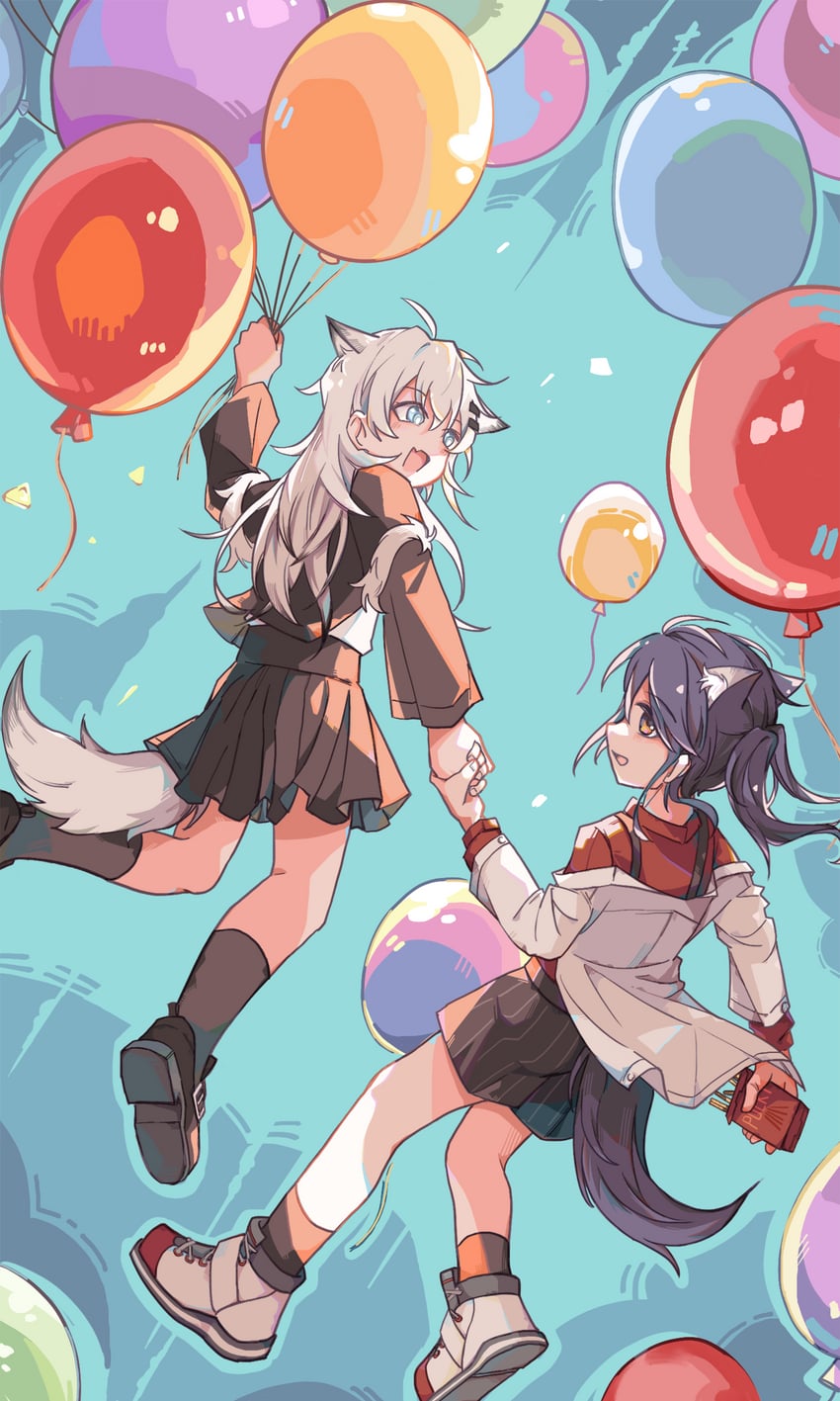 明日方舟、拉普兰德 (明日方舟)、德克萨斯 (明日方舟) 2名女孩 :D 幼化 兽耳毛 兽耳