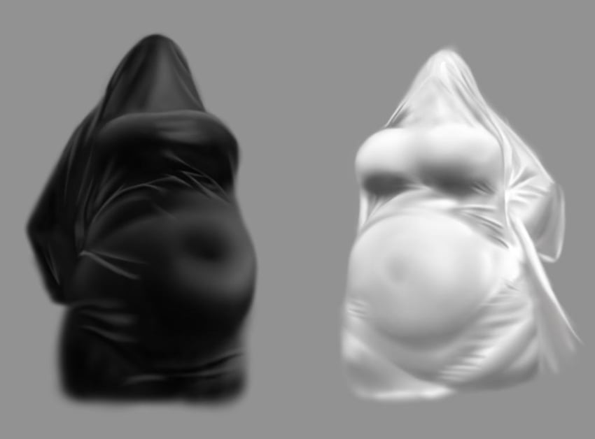 原创 2名女孩 乳房 遮盖肚脐 灰色背景 巨乳