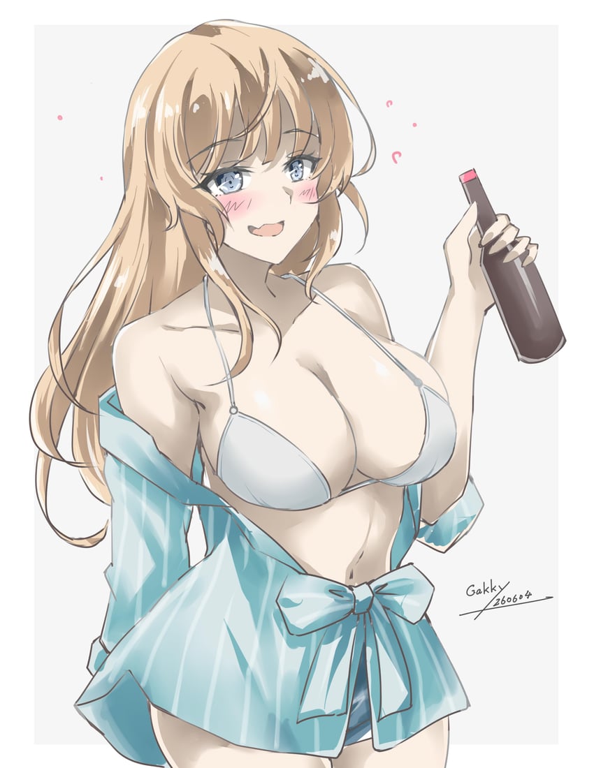 舰队Collection、突击者 (舰队收藏) 1名女孩 替换服装 水蓝色衬衫 作者名 金发