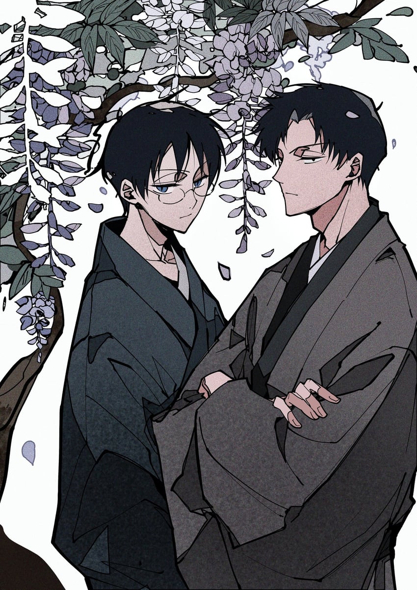 xxxHOLiC、百目鬼静、四月一日君寻 2个男孩 黑发 蓝眼 蓝色和服 牛仔镜头