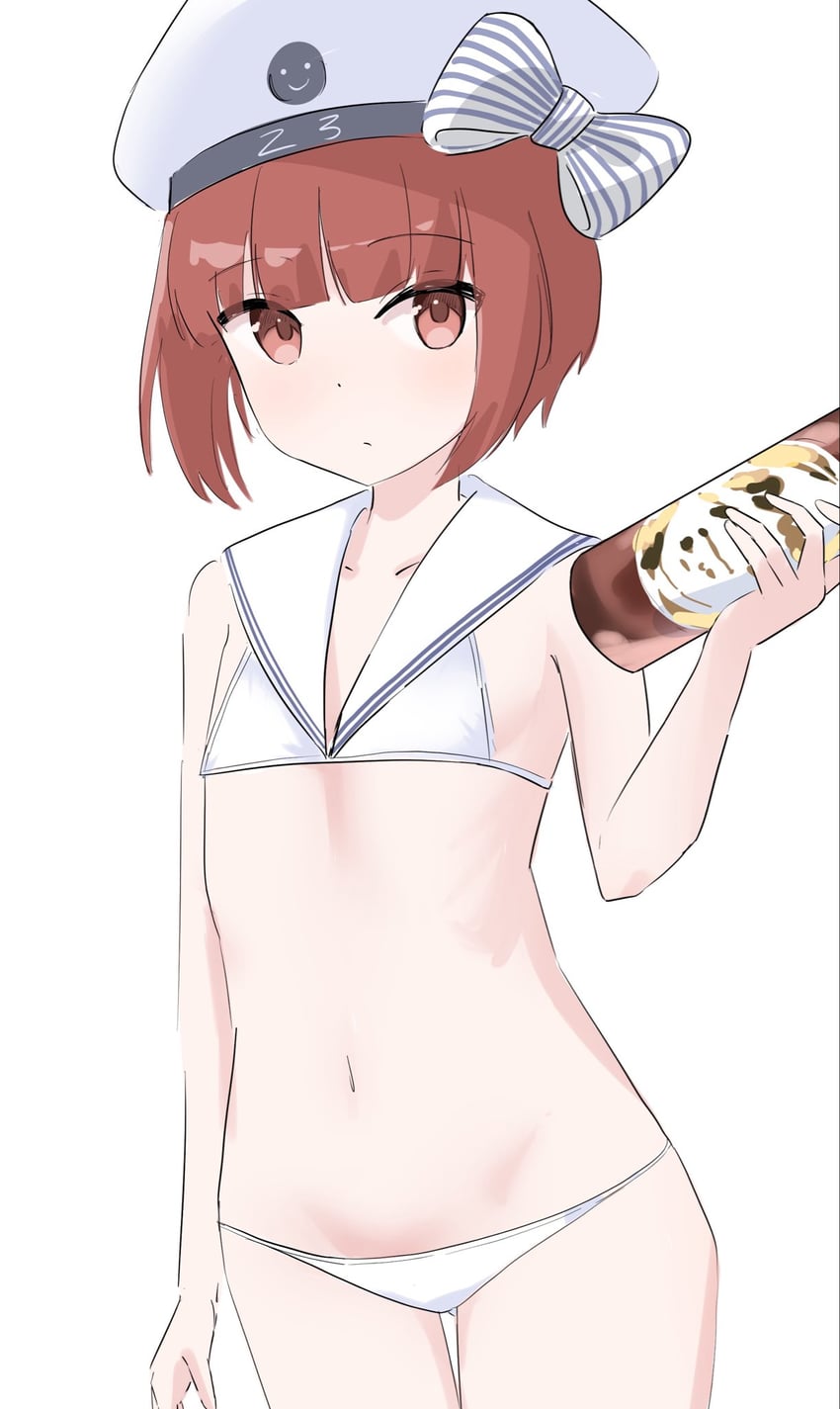 舰队Collection、Z3 (舰队收藏)、Z3 (泳装) (舰娘) 1名女孩 比基尼 瓶子 蝴蝶结 棕眼睛
