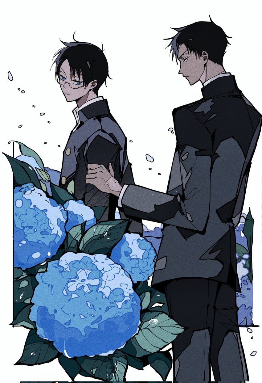 xxxHOLiC、百目鬼静、四月一日君寻 2个男孩 黑发 黑色夹克 黑裤子 蓝眼