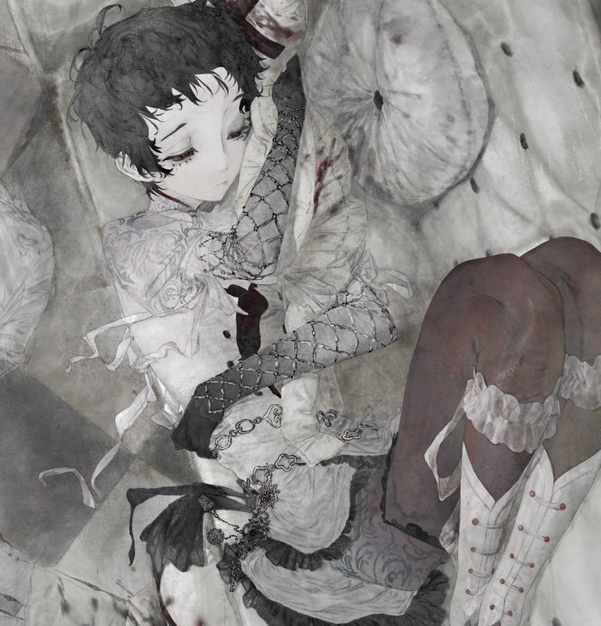 原创 1个其他角色 性别不明 黑色手套 黑发 黑色连裤袜
