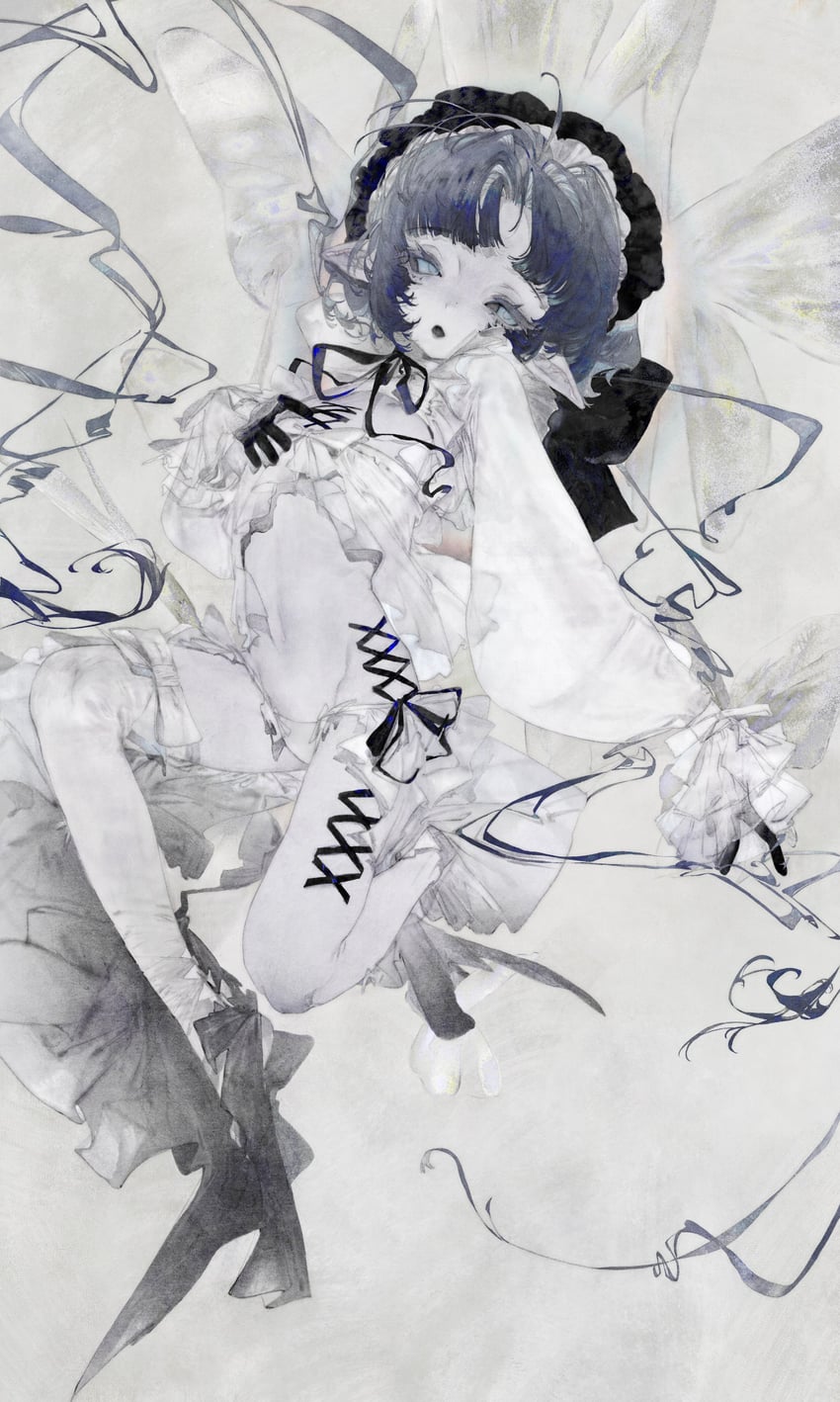 原创 1名男孩 黑色手套 黑色巩膜 蓝眼 蓝发