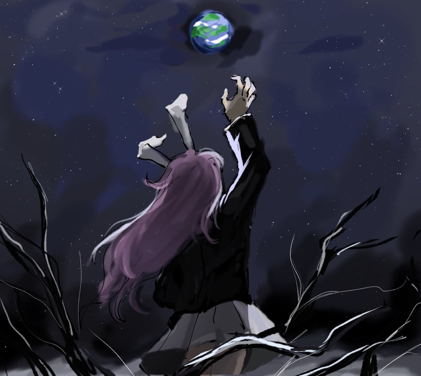 东方Project、铃仙·优昙华院·因幡 1名女孩 兽耳 黑色夹克 西装外套 树枝