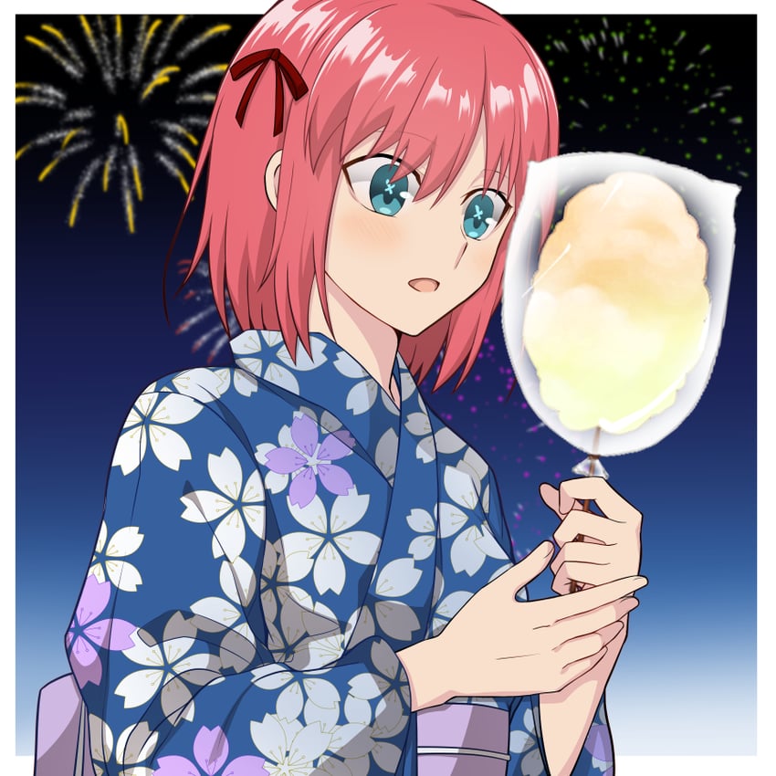 月姬、翡翠 (月姬) 1名女孩 蓝眼 蓝色和服 脸红 边框