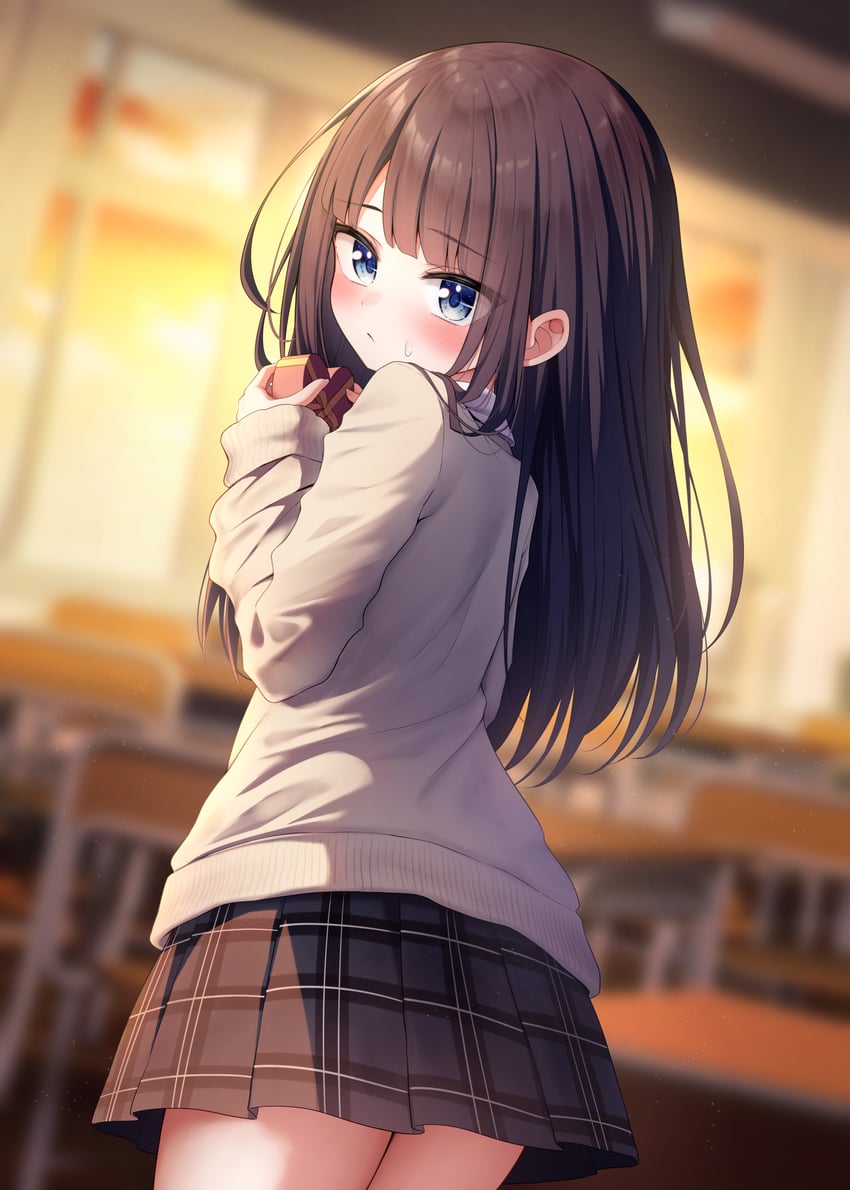 原创、nonoha (suhiyoru isu) 1名女孩 黑发 蓝眼 齐刘海 脸红