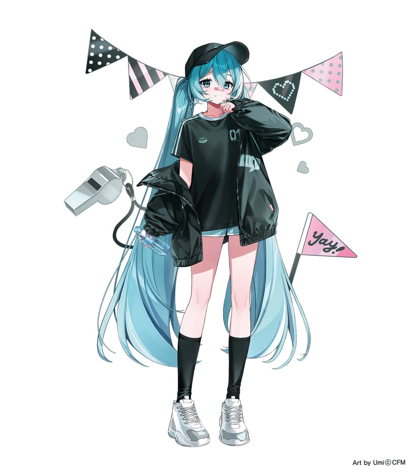 VOCALOID、初音未来 1名女孩 举手 作者名 创可贴 脸上的创可贴
