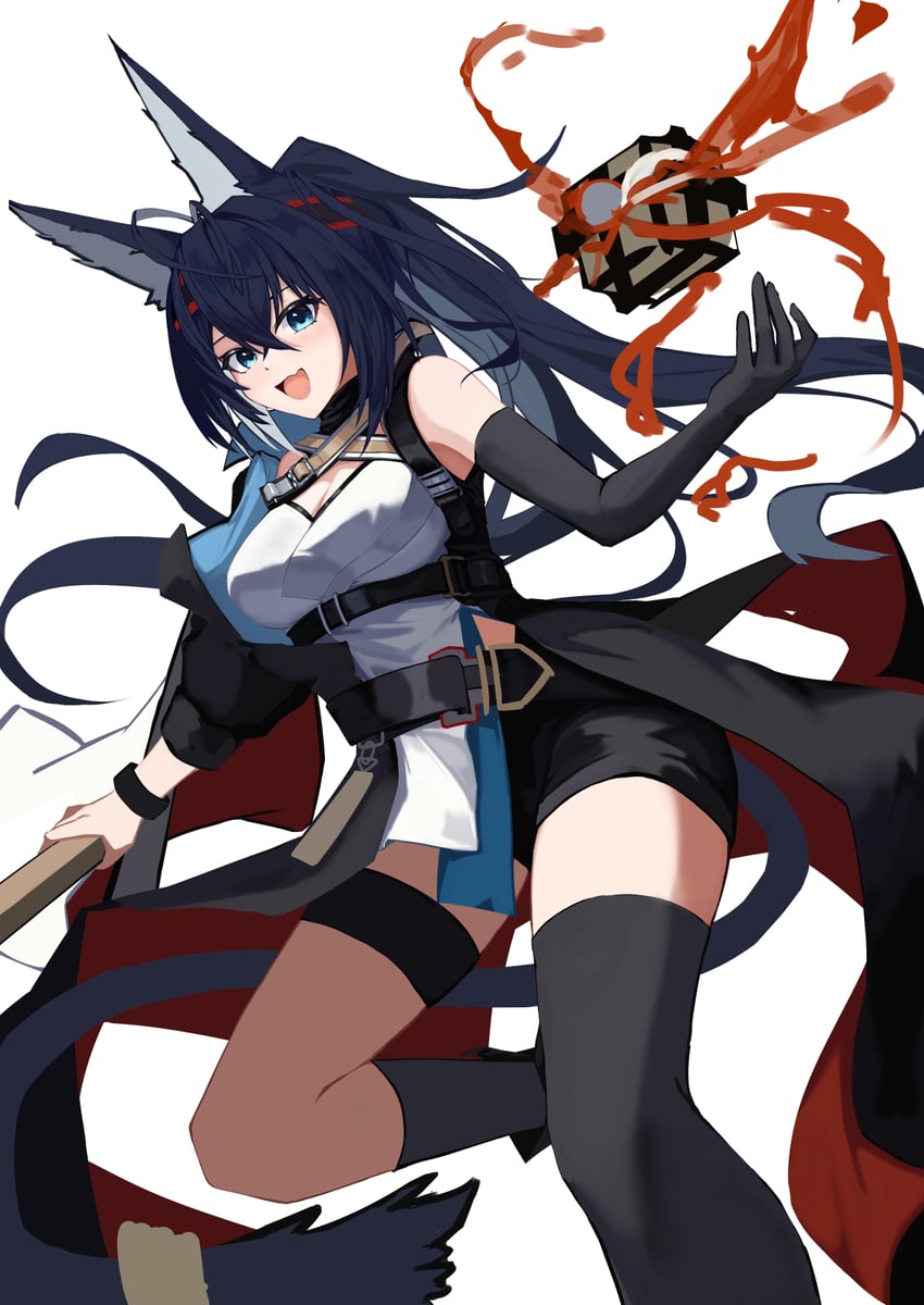 明日方舟、煌 (明日方舟)、煌 (烈焰铸就) (明日方舟) 1名女孩 :D 兽耳 不对称腿部穿着 露肩