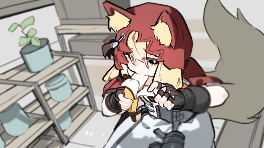 明日方舟、明日方舟：终末地、罗斯 (明日方舟) 1名女孩 香蕉 黑瞳 黑色手套 金发