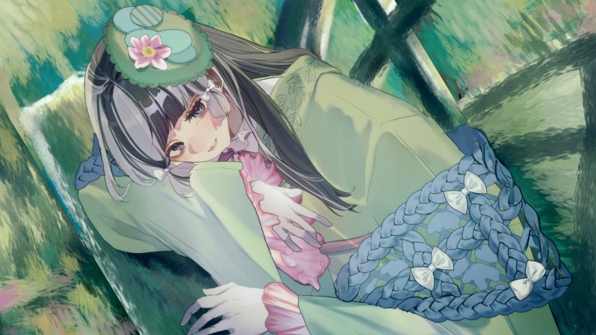Hololive、hololive DEV_IS、儒乌风亭螺钿 1名女孩 卧蚕 黑发 绿和服 灰发
