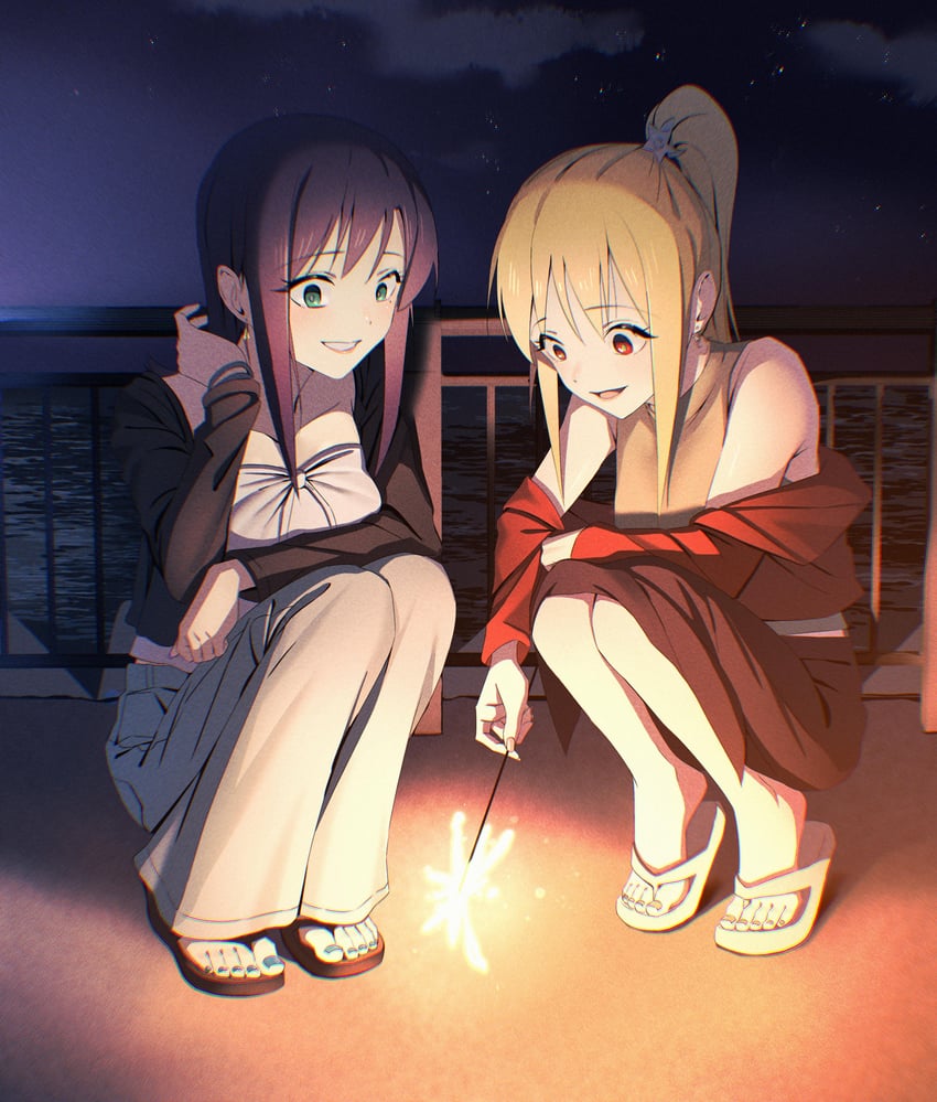 超辉夜姬!、辉夜 (超辉夜姬!)、坂寄伊吕波 2名女孩 黑发 黑色夹克 黑色裙子 金发