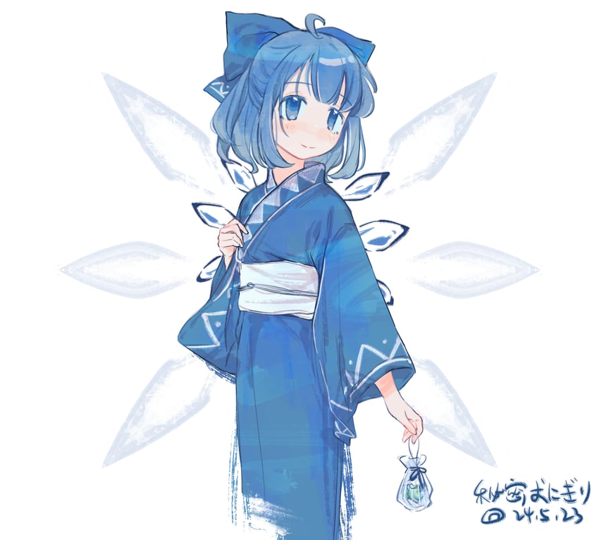 东方Project、琪露诺 1名女孩 呆毛 包 蓝眼 蓝发