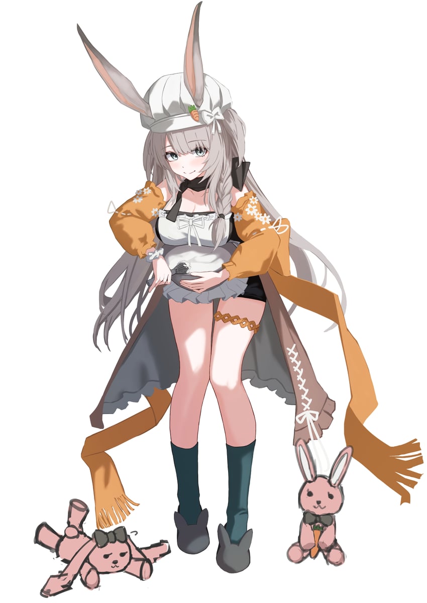 明日方舟、暴行 (明日方舟)、萨卡兹 (祖传秘方) (明日方舟) 1名女孩 兽耳 露肩 黑色拖鞋 碗