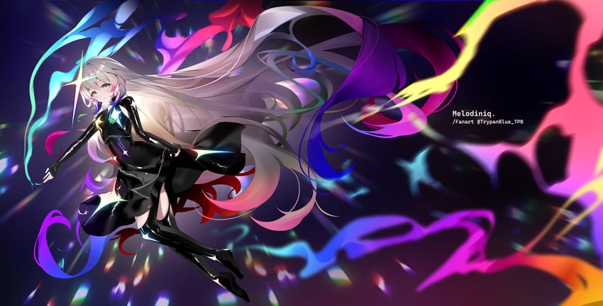 中二节奏、ixia (chunithm) 1名女孩 腋部开窗 作者名 黑色连衣裙 黑色过膝袜