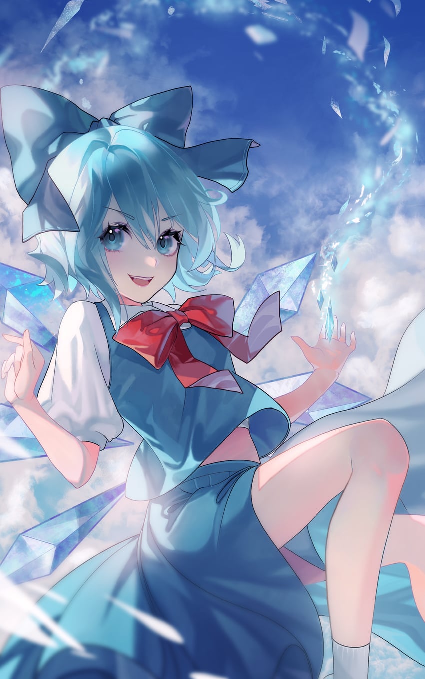 东方Project、琪露诺 1名女孩 :D 蓝色蝴蝶结 蓝眼 蓝发