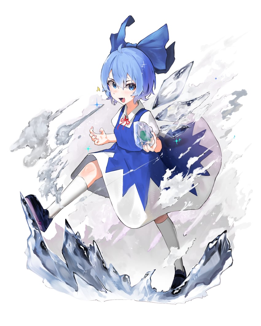 东方Project、琪露诺 1名女孩 :D 黑鞋 蓝色蝴蝶结 蓝色连衣裙