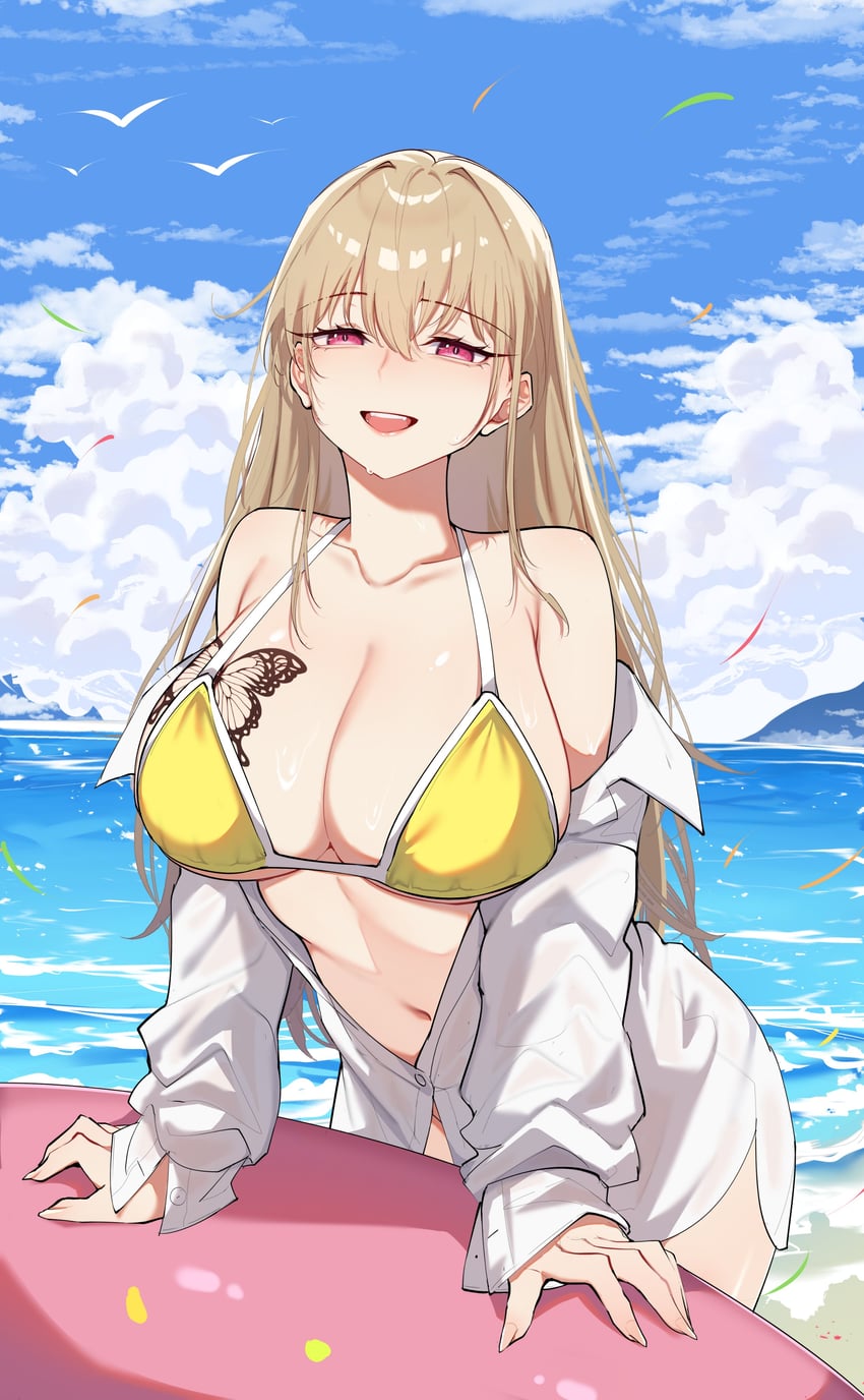 原创 1名女孩 海滩 比基尼 金发 乳房
